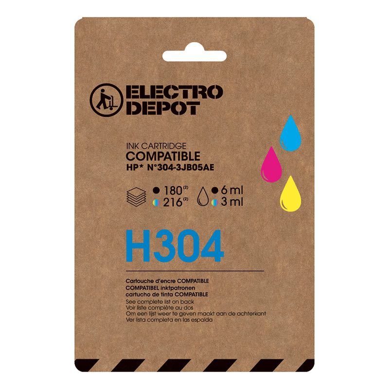 Cartouche D'encre Electro Depot Compatible Hp H 304 Noir Et Couleurs Bon état -  reconditionné disponible sur Electro Depot
